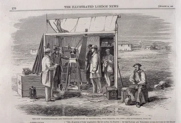 El heliógrafo de Kew siendo usado en una expedición para ver un eclipse en España, 1860