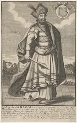 El rey de Camboya de pie con un cetro en su mano derecha, ca. 1670-1700