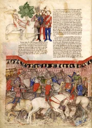Los Caballeros de la Mesa Redonda Miniatura de La Búsqueda del Santo Grial y la Muerte de Arthus, ca 1220