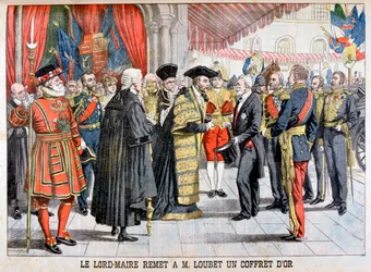 El alcalde de Londres le da al Sr. Loubet una caja de oro, 1903