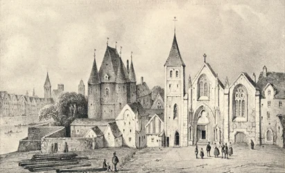 La Maison du Lieutenant y la Iglesia de St Landry en 1540, 1915