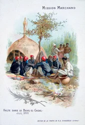 La expedición Marchand: descansando en Bahr-el-Gazal, Sudán, junio de 1897
