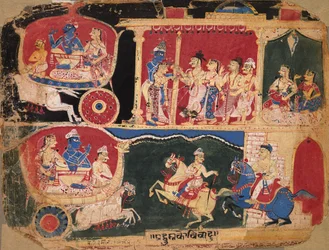 El matrimonio de Pradyumna y Rukmavati, página de un Bhagavata Purana, c. 1525-50