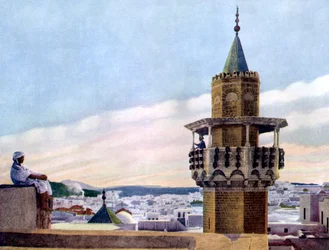 El muecín en su minarete llamando a los fieles a la oración, 1926