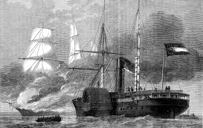 El Nashville destruyendo un mercante federal, Guerra Civil Americana, 1861-1862 c1880