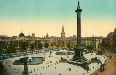 La Galería Nacional y la Columna de Nelson, Trafalgar Square, Londres, c1910