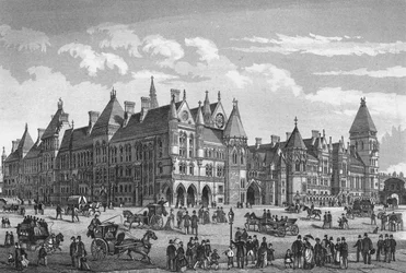 Los nuevos tribunales de justicia, Westminster, Londres, c1878