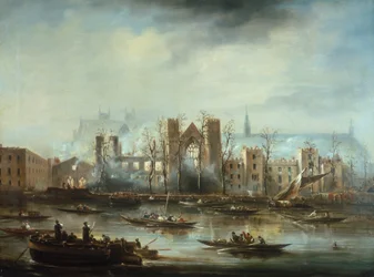 El Palacio de Westminster desde el río después del incendio de 1834, c. 1834