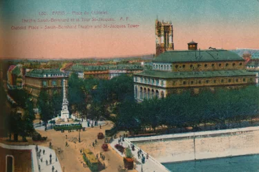 La Place du Châtelet - Théâtre Sarah-Bernhardt y la Tour Saint-Jacques, c1920