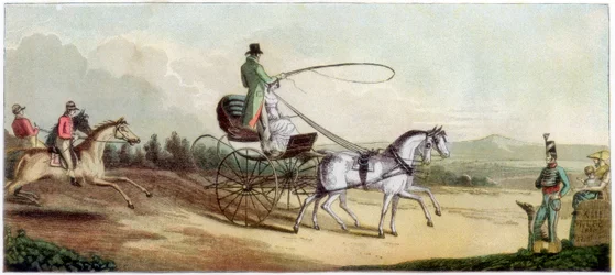 El Príncipe Regente conduciendo a Mrs Q en el camino a Brighton, finales del siglo XVIII o principios del XIX 1890