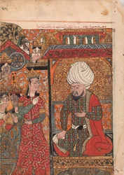 La reina Ilar Irakht ante el rey advirtiéndole sobre los brahmanes, folio..., siglo XVIII