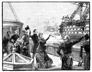 La Reina despidiéndose del buque insignia del Duque de Wellington, c1850s, 1888