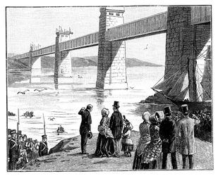 La visita de la Reina al Puente Tubular Britannia, Gales, c1888