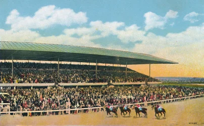 La pista de carreras, Hialeah, cerca de Miami, Florida, EE.UU., años 1930