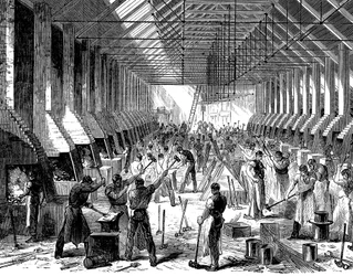 Las obras de la Compañía de Vagones de Ferrocarril, Oldbury, West Midlands, 1869