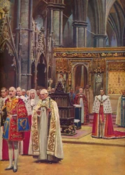 El reconocimiento: El rey se presenta ante la asamblea, presentado por el arzobispo, 1937