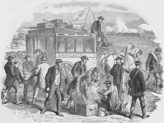 La Sociedad de la Cruz Roja trabajando fuera de París, 1870, 1884