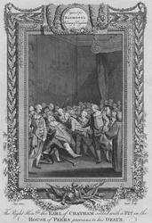 El Muy Honorable el Conde de Chatham sufre un ataque en la Cámara de los Lores, c1787
