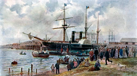 El Ripon saliendo de Southampton con tropas para Crimea, 1904
