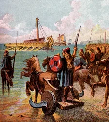 Los romanos conquistan Gran Bretaña, c1850
