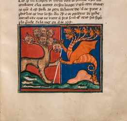 La Bestia del Mar y la Bestia de la Tierra. Miniatura de: Apocalipsis de San Juan, ca 1320
