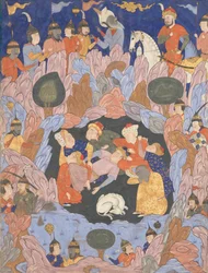 Los siete durmientes de Éfeso, folio de un libro de presagios Falnama, 1550s