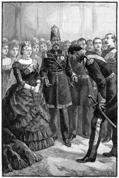 El Shah de Persia presentando su traje a la Reina Victoria en Windsor, mediados-finales del siglo XIX