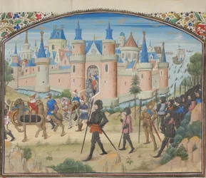 El asedio de Tiro, 1124. Miniatura de la Historia de Guillermo de Tiro, 1460s
