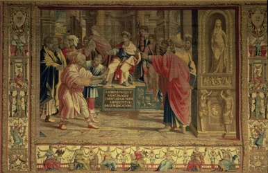 El hechicero Elymas cegado por San Pablo ante el gobernador romano Sergio Paulo (detalle)