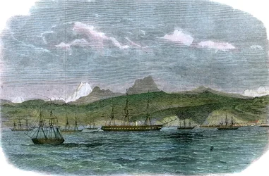 El escuadrón de bloqueo español en Valparaíso, Chile, c1880