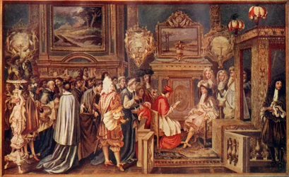 El Rey Sol Luis XIV de Francia, con su brillante corte, 1664, c. 1930
