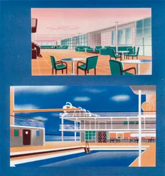 El salón turístico y la piscina del RMS Orion, 1935