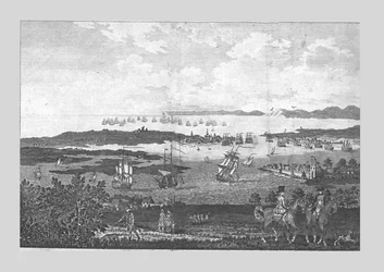 La Ciudad y el Puerto de Portsmouth con una Vista de la Flota de Su Majestad en Spithead, siglo XVIII