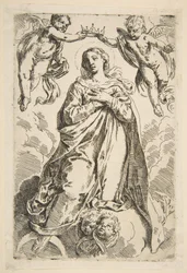 La Virgen coronada por dos ángeles, copia de Cantarini, siglo XVII