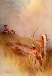 El jefe de guerra mata a la serpiente de cascabel monstruosa, 1914