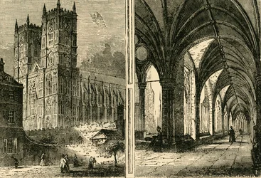 Las torres occidentales y los claustros de la Abadía de Westminster, 1881