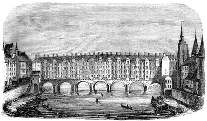 El antiguo Pont aux Changers, París, Francia, siglo XVI