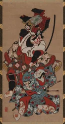La escena de tirar de la armadura de una obra de Soga, período Edo, 1615-1868
