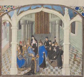 La coronación de Balduino II en 1118. Miniatura de la Historia de Guillermo de Tiro, década de 1460
