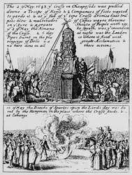 La destrucción de la Cruz de Cheapside y la quema del Libro de Deportes, mayo de 1643