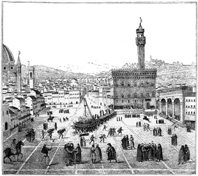 La ejecución de Girolamo Savonarola en la Piazza Della Signoria, Florencia, 1882