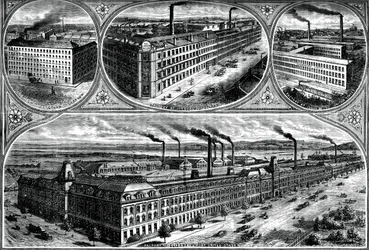 Las fábricas de la Compañía Singer Manufacturing, c1880