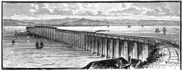 El primer puente Tay desde el sur, Escocia, 1900