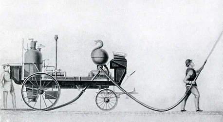 El primer camión de bomberos a vapor, c1830