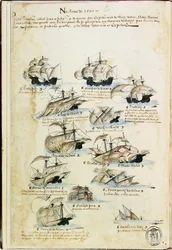 La flota de Pedro Álvarez Cabral en 1500. Del Livro das Armadas, ca. 1568
