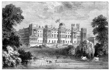 El jardín frontal del Palacio de Buckingham, Londres, 1900