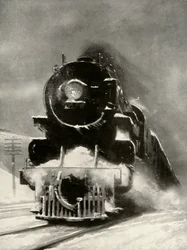 La furia de la ventisca no impresiona a esta locomotora mamut, 1935