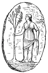 La diosa Minerva sosteniendo un joven olivo