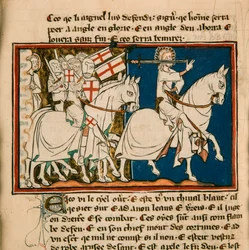 El gran rey en un caballo blanco. Miniatura de: Apocalipsis de San Juan, ca 1320