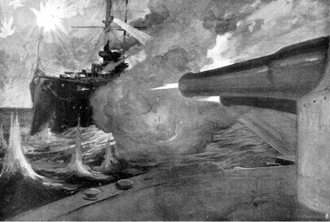 Los cañones de un acorazado japonés, Guerra Ruso-Japonesa, 1904